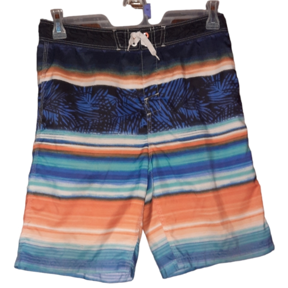 EXERTEK SWIMWEAR BOY'S SWIM BOARD SHORTS  LEAFSTRIPE SWIMSUIT Size L 14-16
